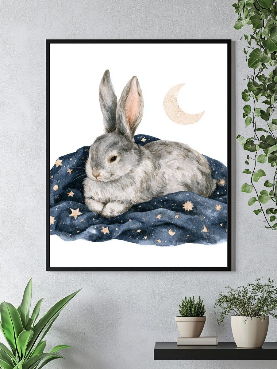 Moonlit Rabbit Nursery Print. — room view 4