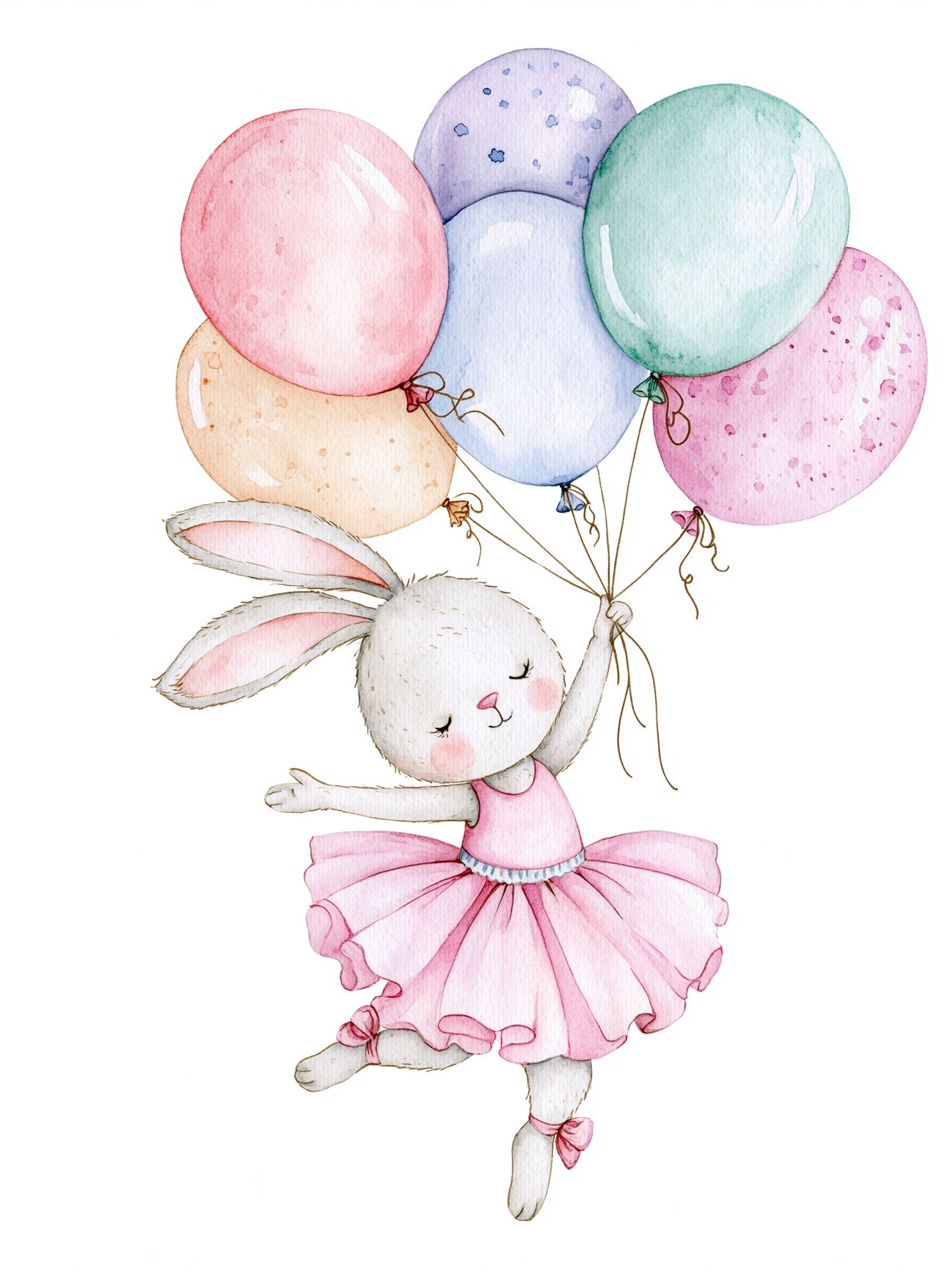 Bunny with Balloons Watercolor Print. poster detail