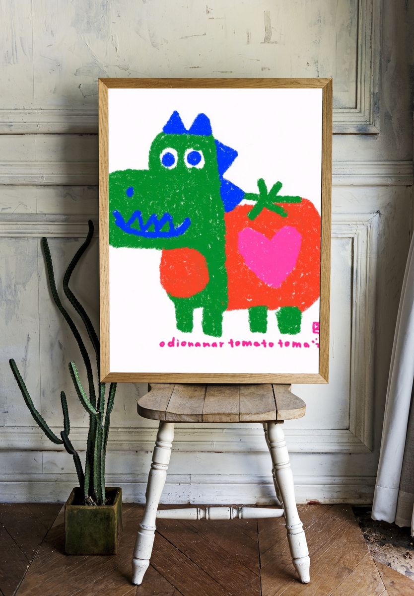 Playful Dinosaur Illustration Poster. — room view 1