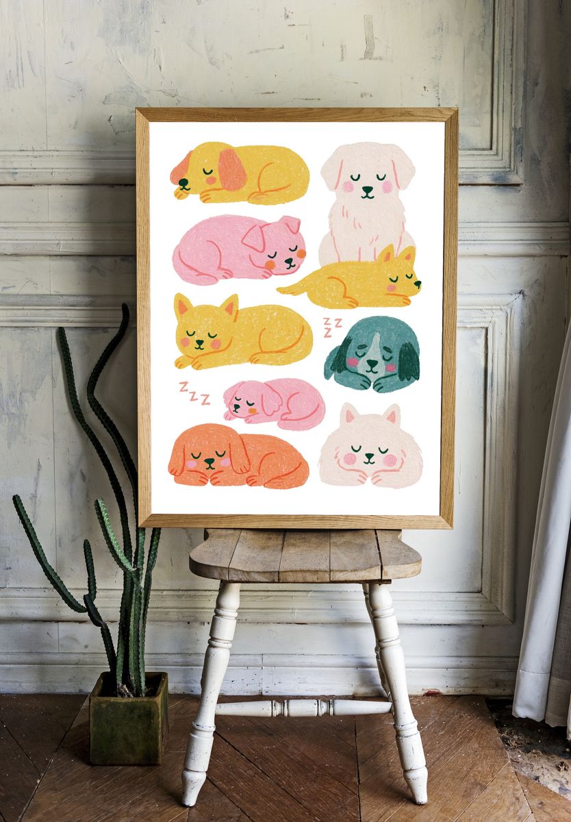 Sleeping Puppies Nursery Print. — room view 1