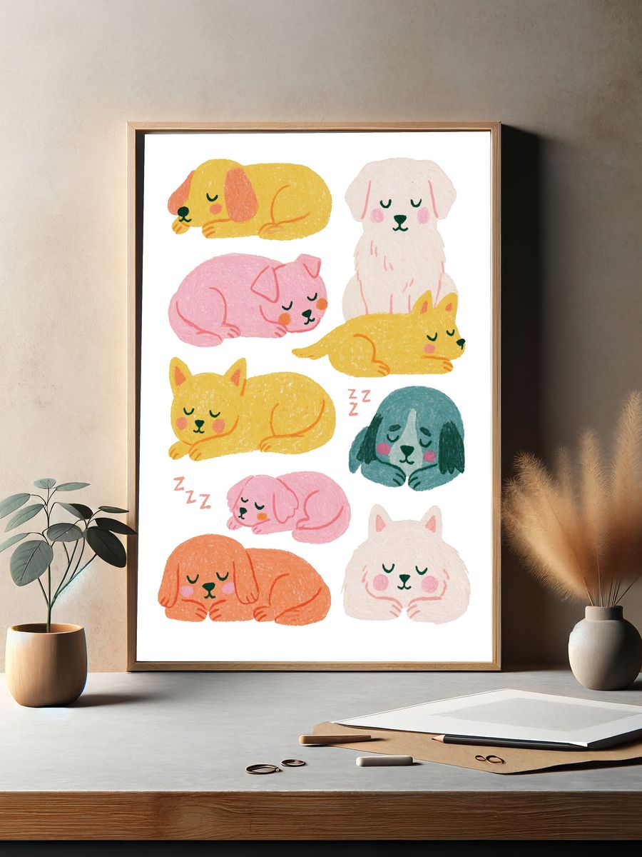 Sleeping Puppies Nursery Print. — room view 2