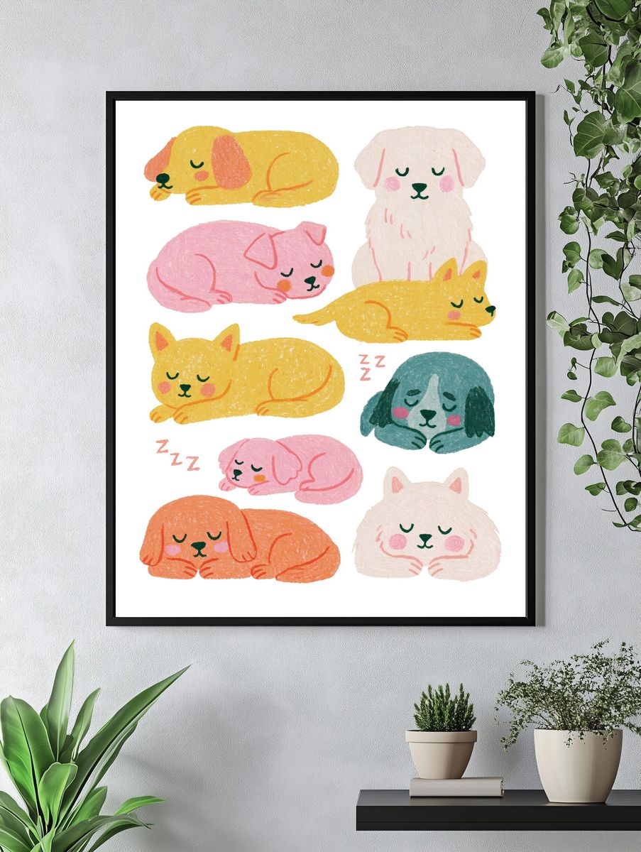 Sleeping Puppies Nursery Print. — room view 4