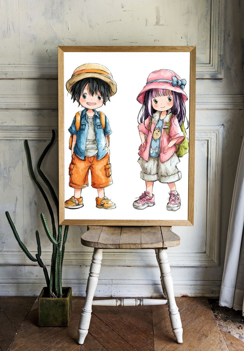 Cute Kids Travel Illustration Poster. room preview
