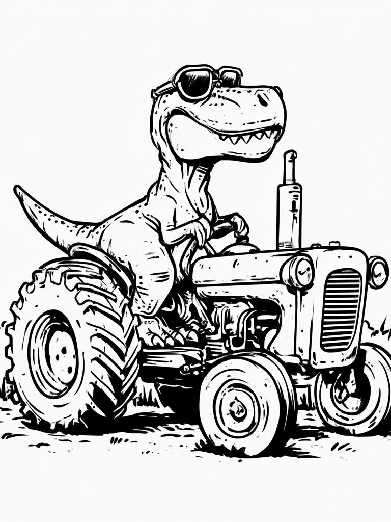 Cool Dino Tractor Illustration Poster. poster detail