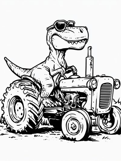 Cool Dino Tractor Illustration Poster. poster