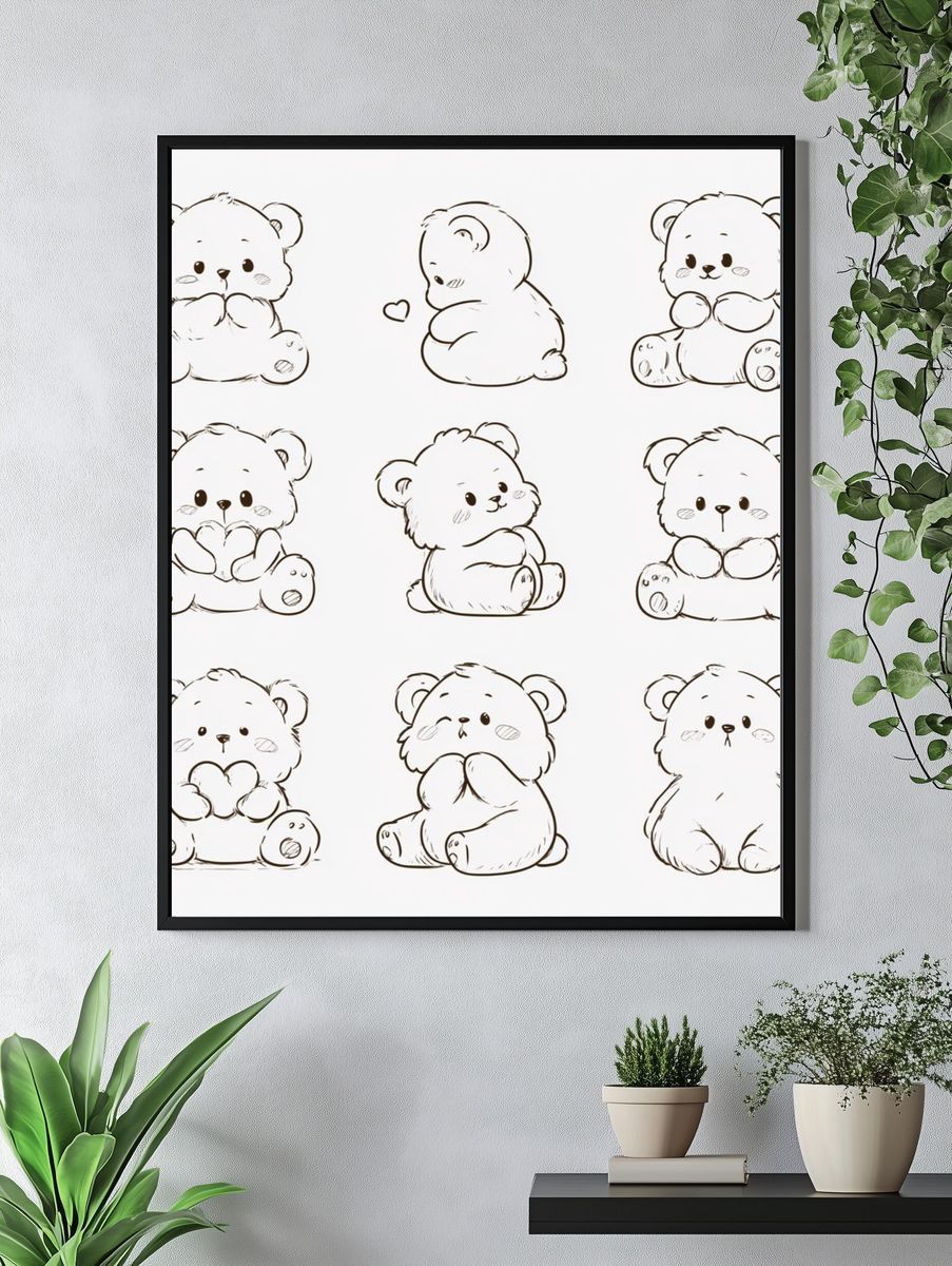 Cute Teddy Bear Sketch Poster. — room view 4