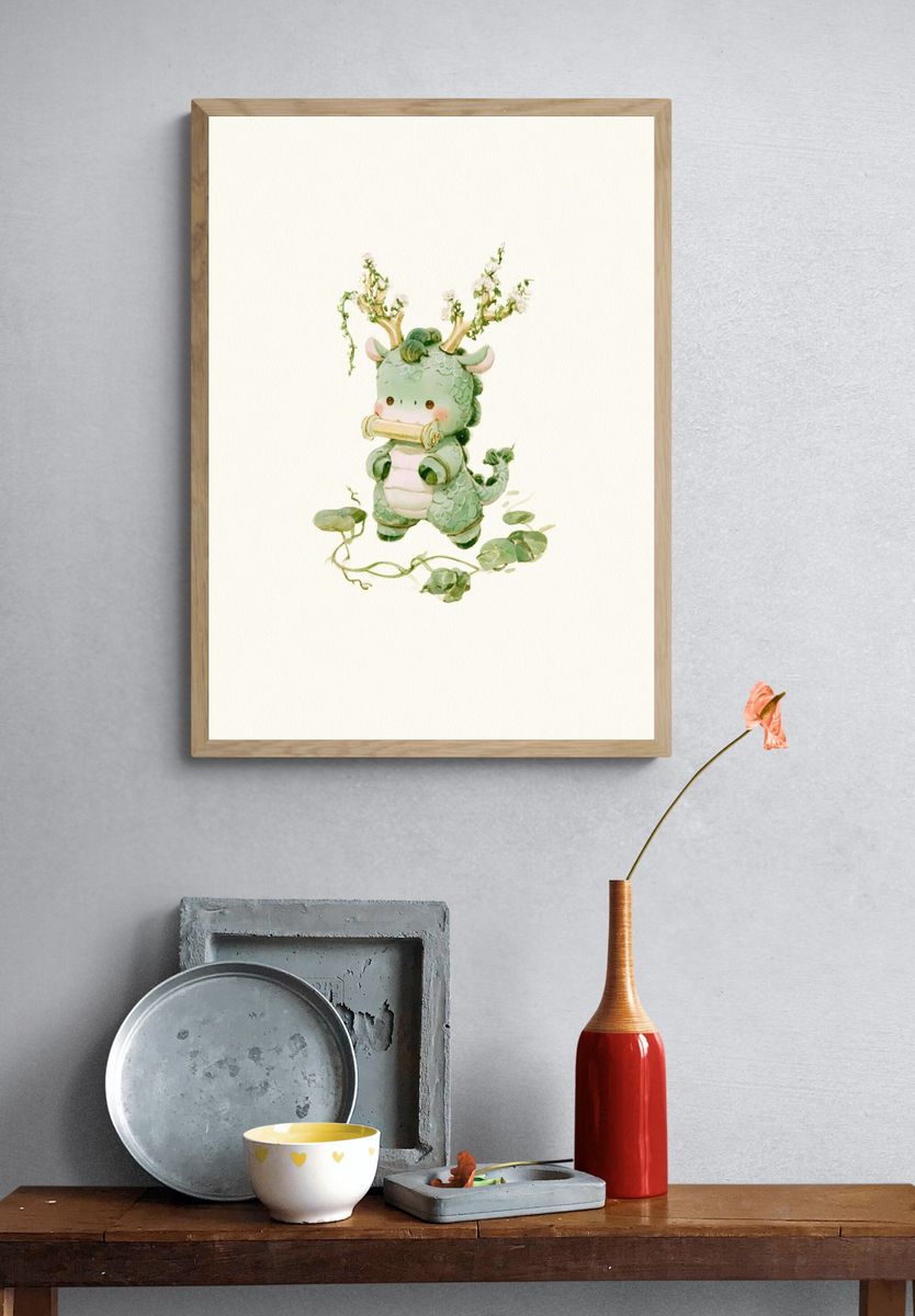 Baby Dragon Watercolor Print. — room view 3