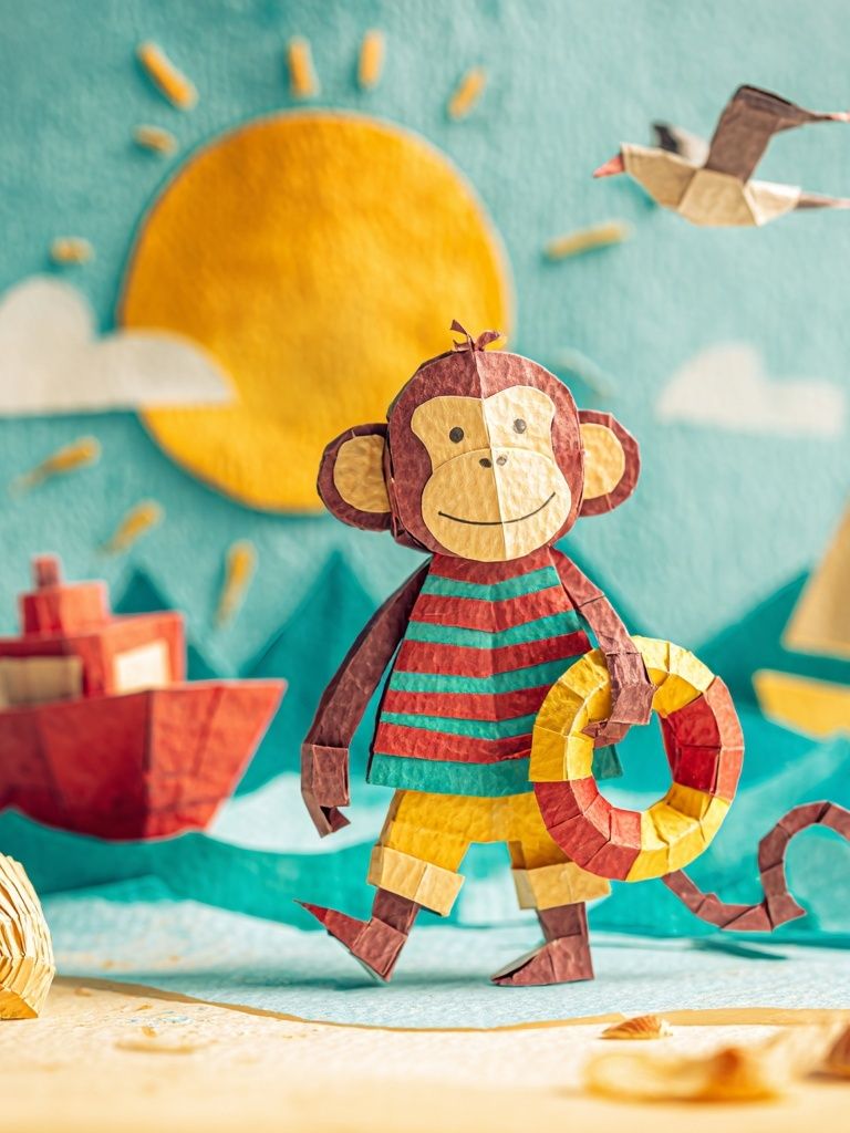 Playful Monkey Beach Scene Poster. poster detail