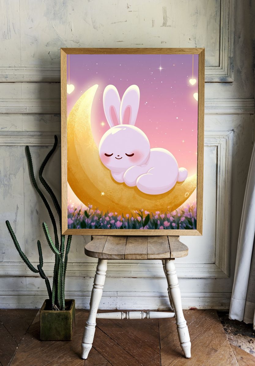 Sleeping Bunny Moon Poster. — room view 1