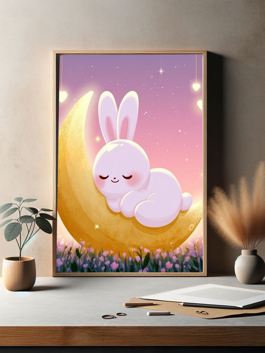 Sleeping Bunny Moon Poster. — room view 2