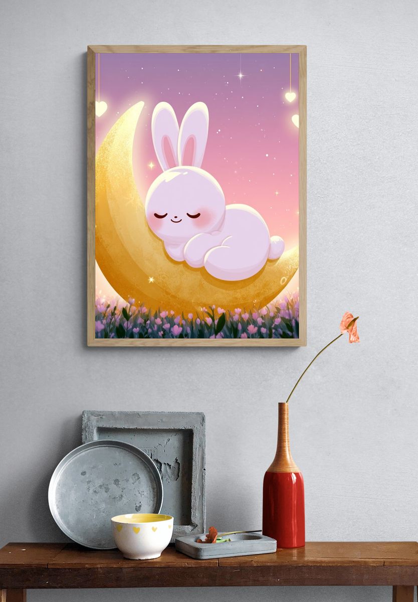 Sleeping Bunny Moon Poster. — room view 3