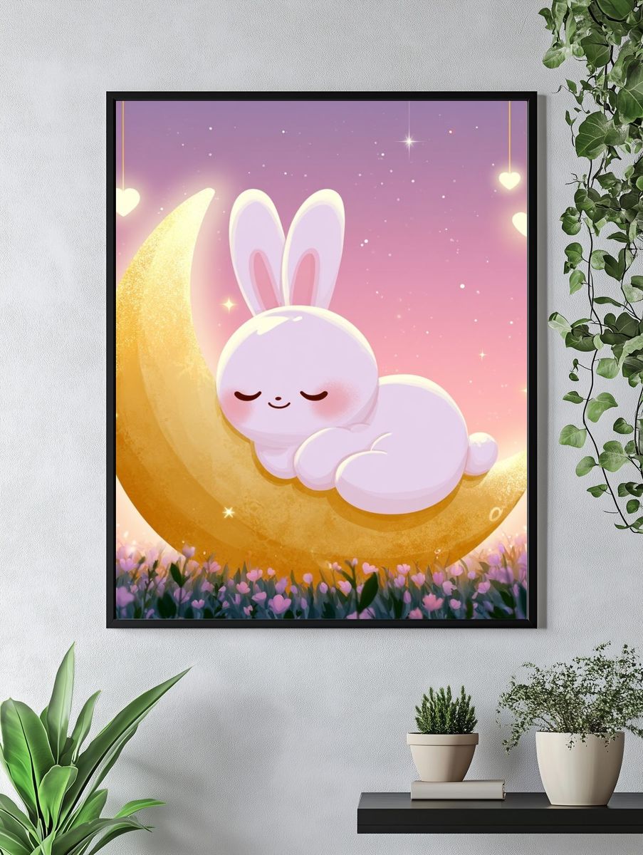 Sleeping Bunny Moon Poster. — room view 4