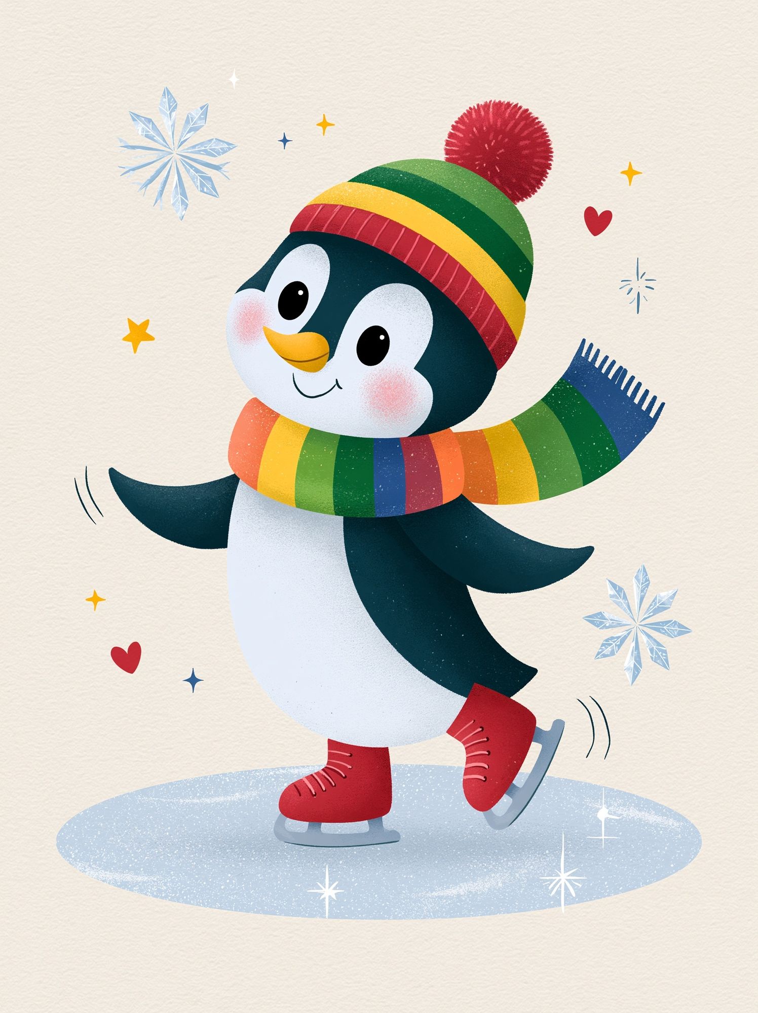 Skating Penguin Kids Room Print. poster — kids art