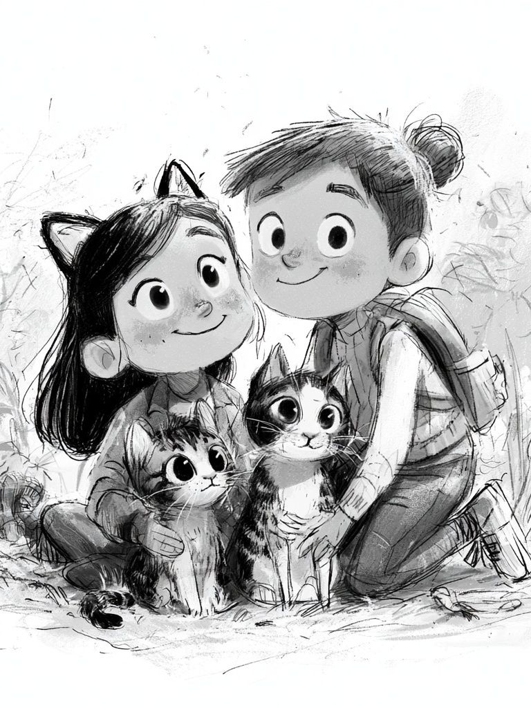 Cat-Loving Kids Illustration Poster. poster detail
