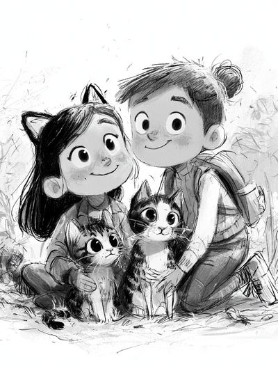Cat-Loving Kids Illustration Poster. poster