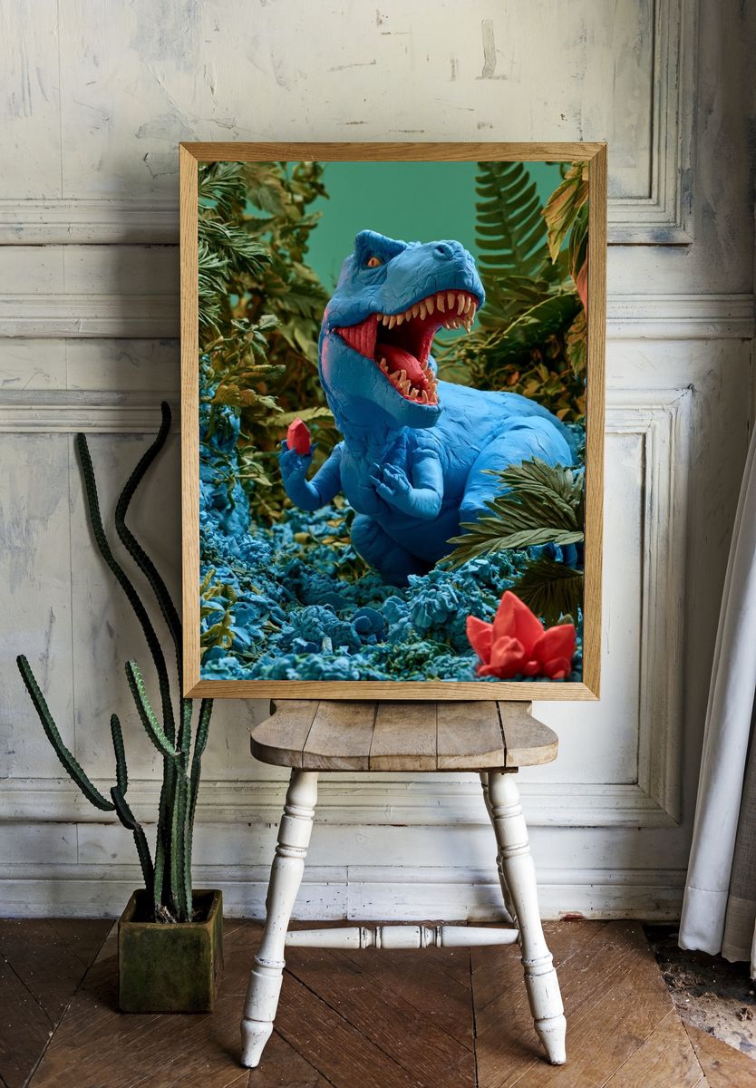 Blue Dinosaur Jungle Poster. — room view 1