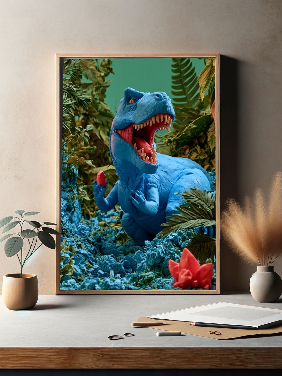 Blue Dinosaur Jungle Poster. — room view 2