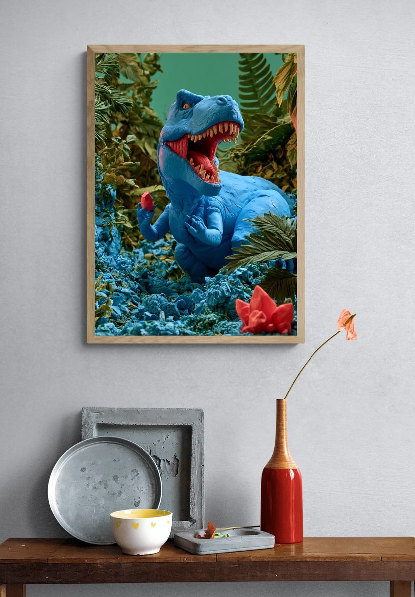 Blue Dinosaur Jungle Poster. — room view 3