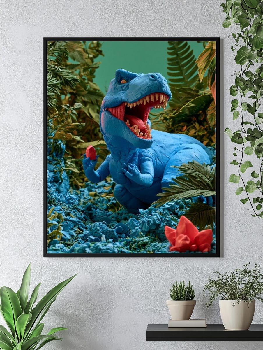 Blue Dinosaur Jungle Poster. — room view 4