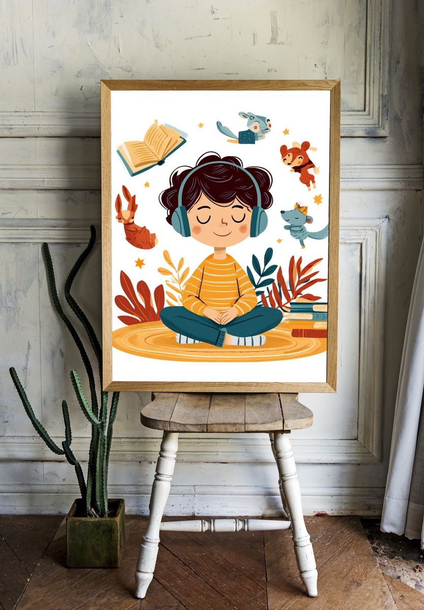 Reading Child Illustration Poster. — room view 1