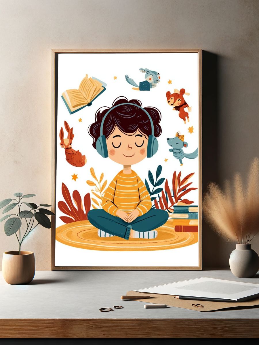 Reading Child Illustration Poster. — room view 2