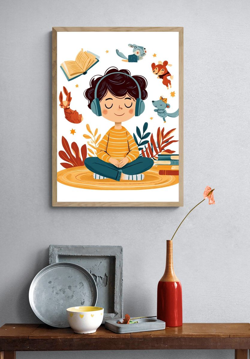 Reading Child Illustration Poster. — room view 3