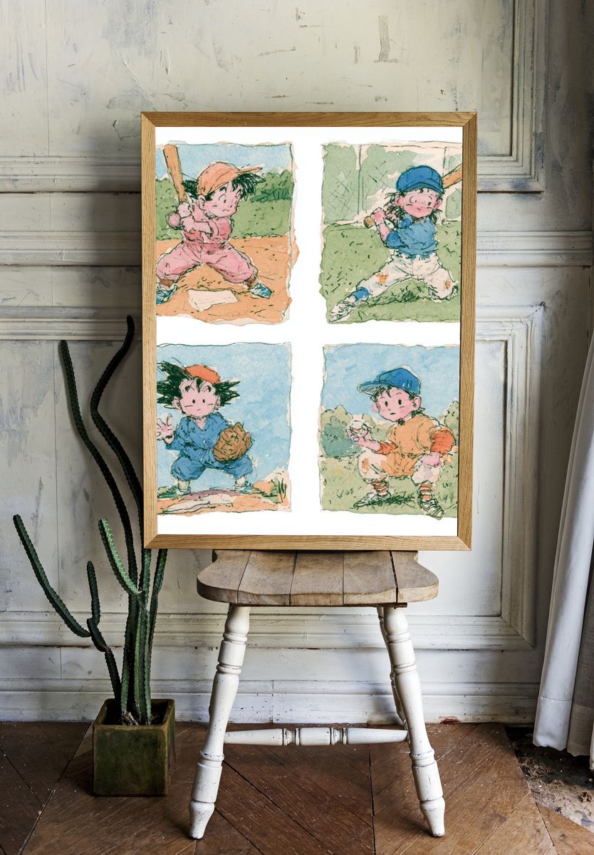 Baseball Kids Watercolor Print. room preview