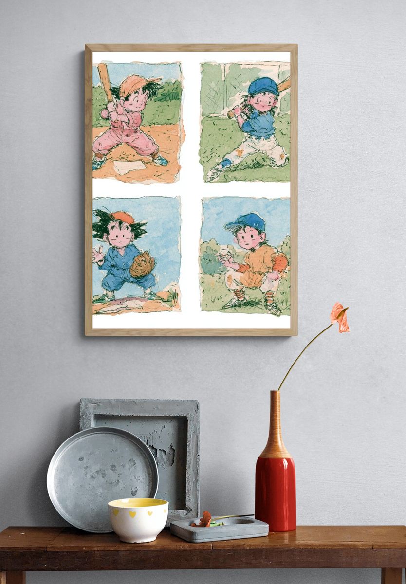 Baseball Kids Watercolor Print. — room view 3