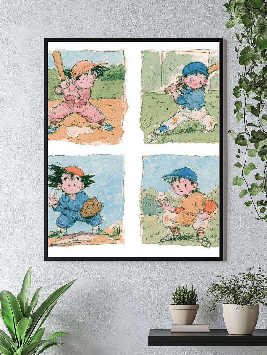Baseball Kids Watercolor Print. — room view 4