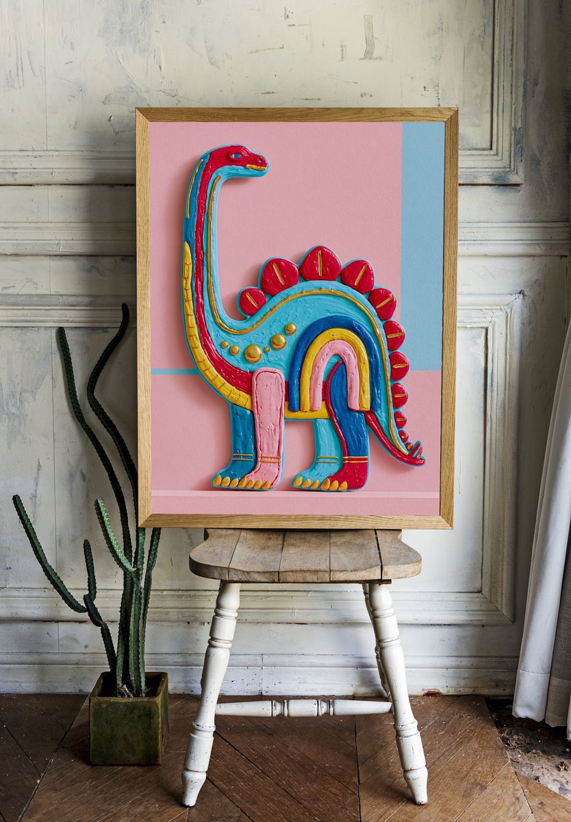 Colorful Dinosaur Sculpture Poster. room preview
