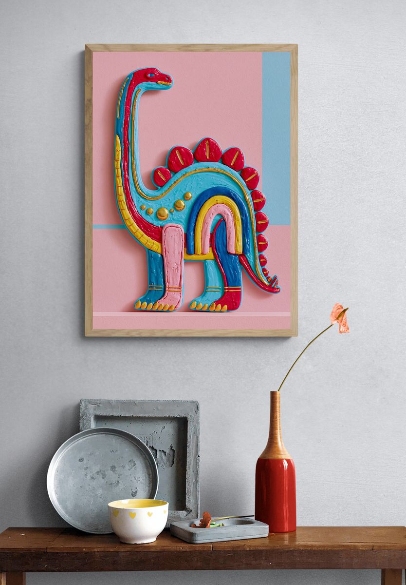 Colorful Dinosaur Sculpture Poster. — room view 3