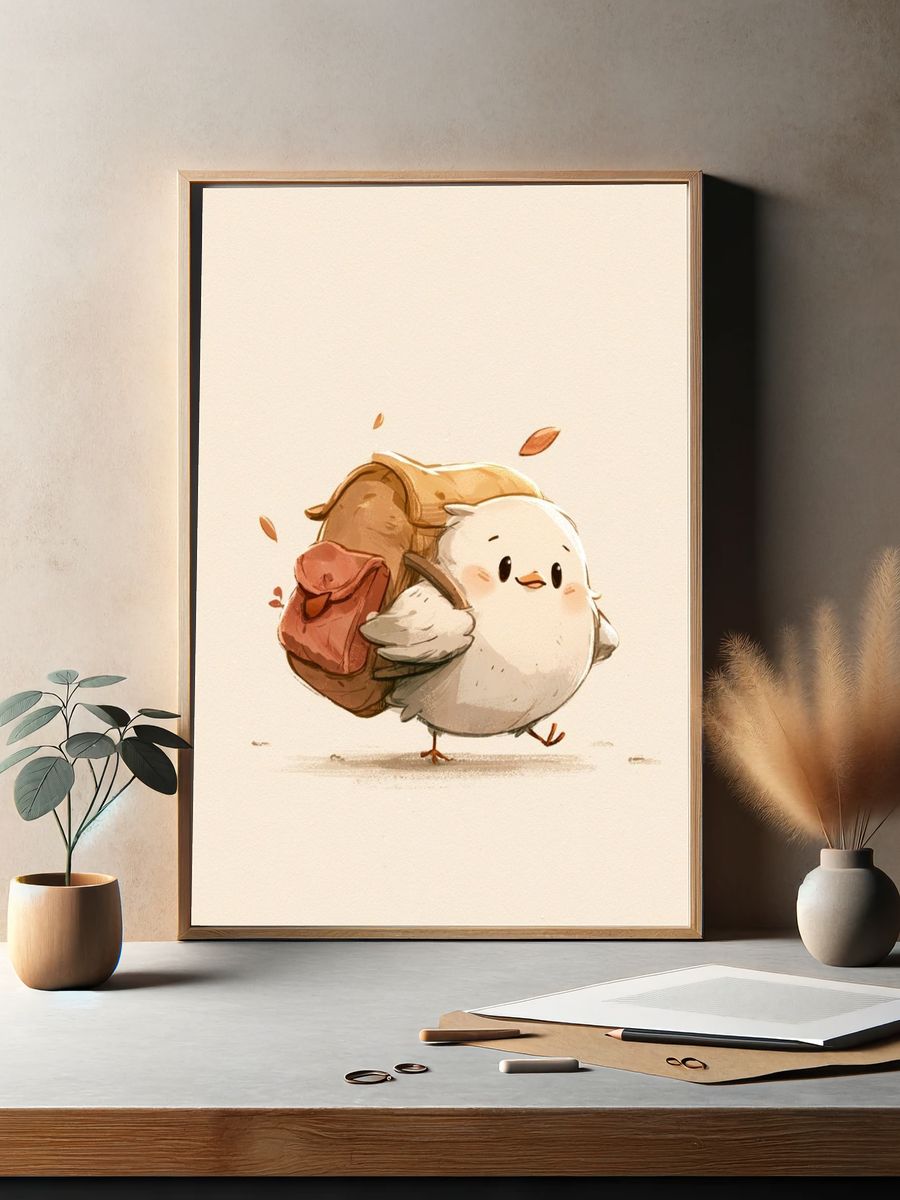 Cute Chick with Backpack Illustration Poster. — room view 2