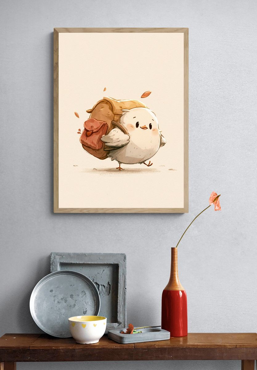 Cute Chick with Backpack Illustration Poster. — room view 3