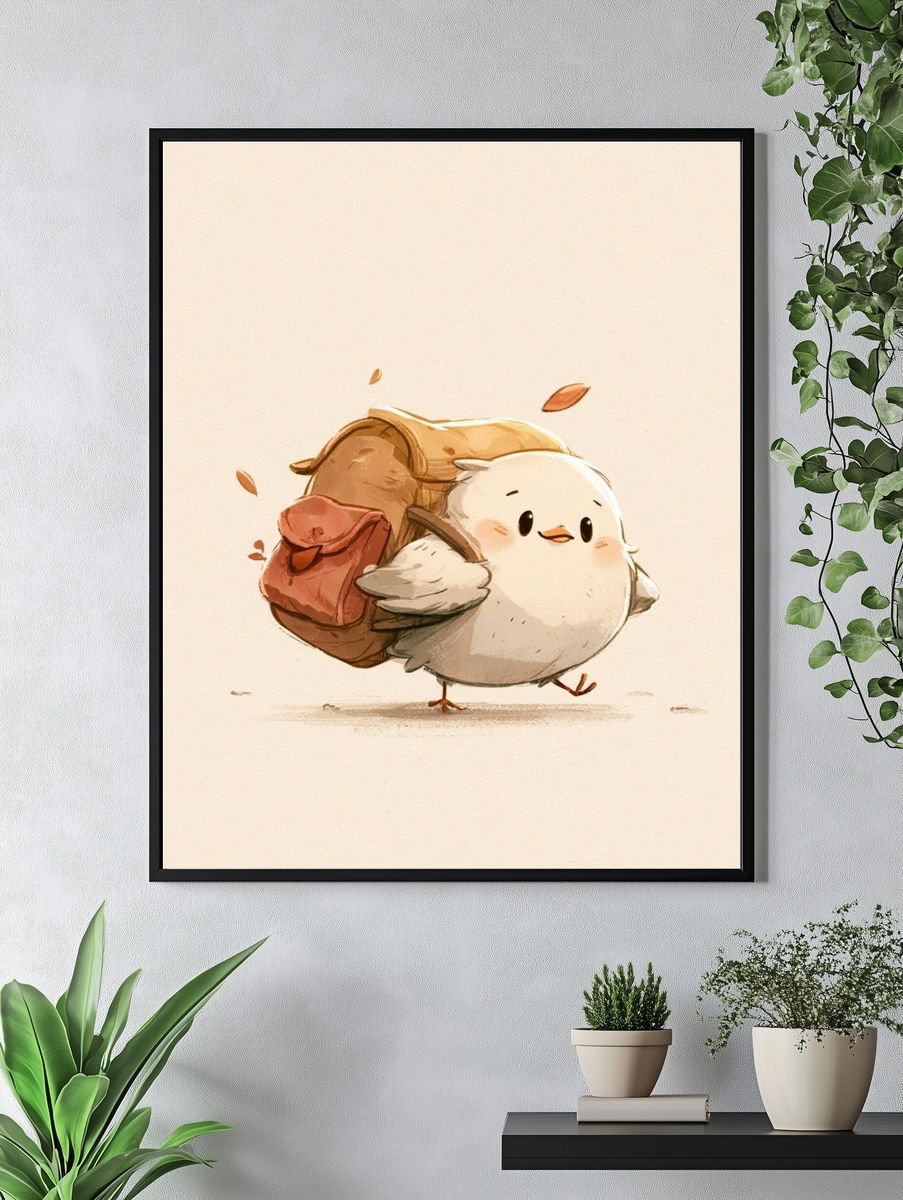 Cute Chick with Backpack Illustration Poster. — room view 4