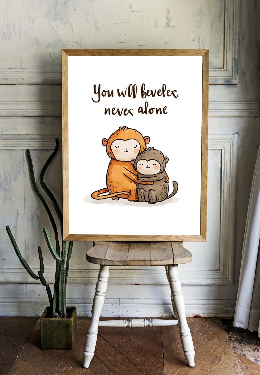 You Will Never Beveler Alone Typography Print. room preview