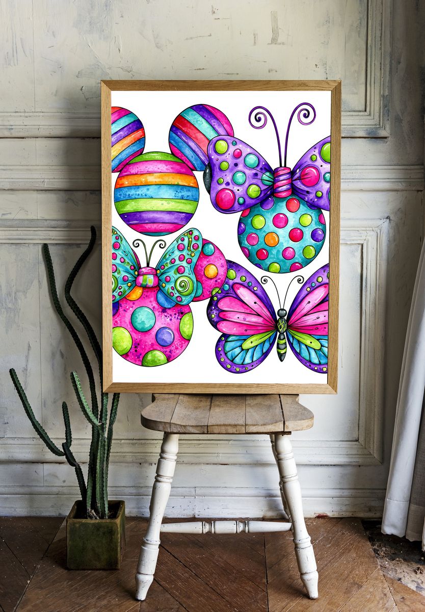 Whimsical Butterfly and Mouse Print. room preview
