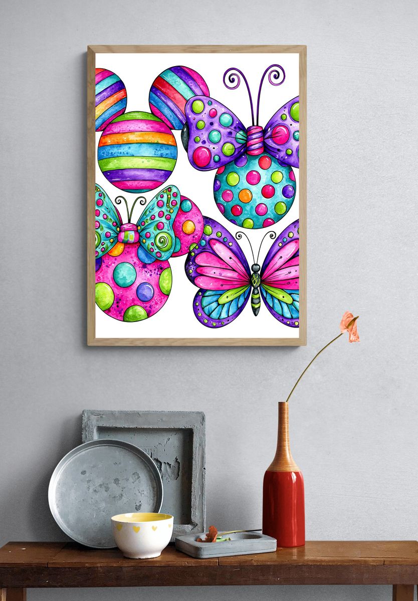 Whimsical Butterfly and Mouse Print. — room view 3