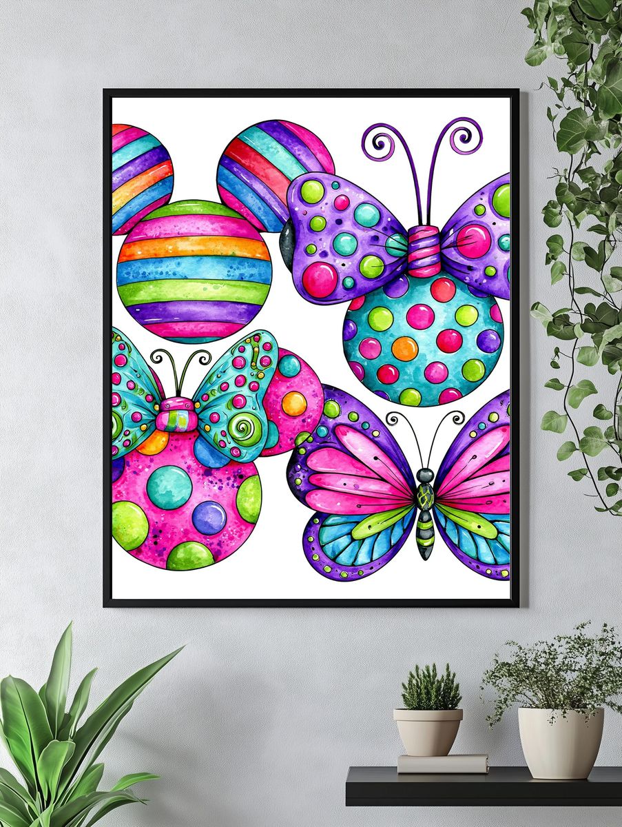 Whimsical Butterfly and Mouse Print. — room view 4
