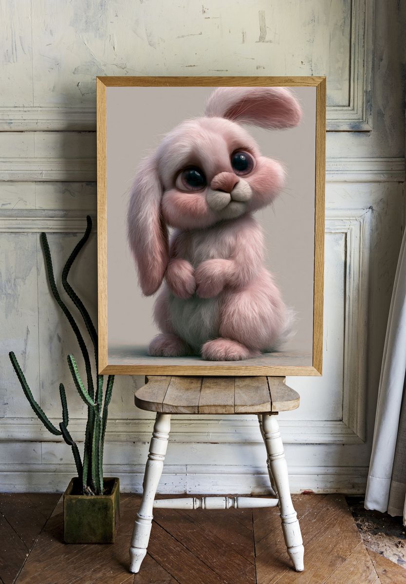 Pink Bunny Portrait Print. — room view 1