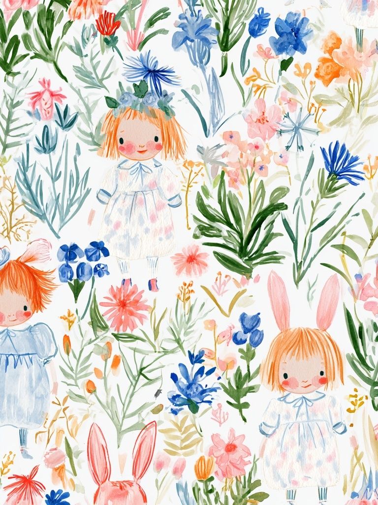 Floral Children Watercolor Print. poster detail