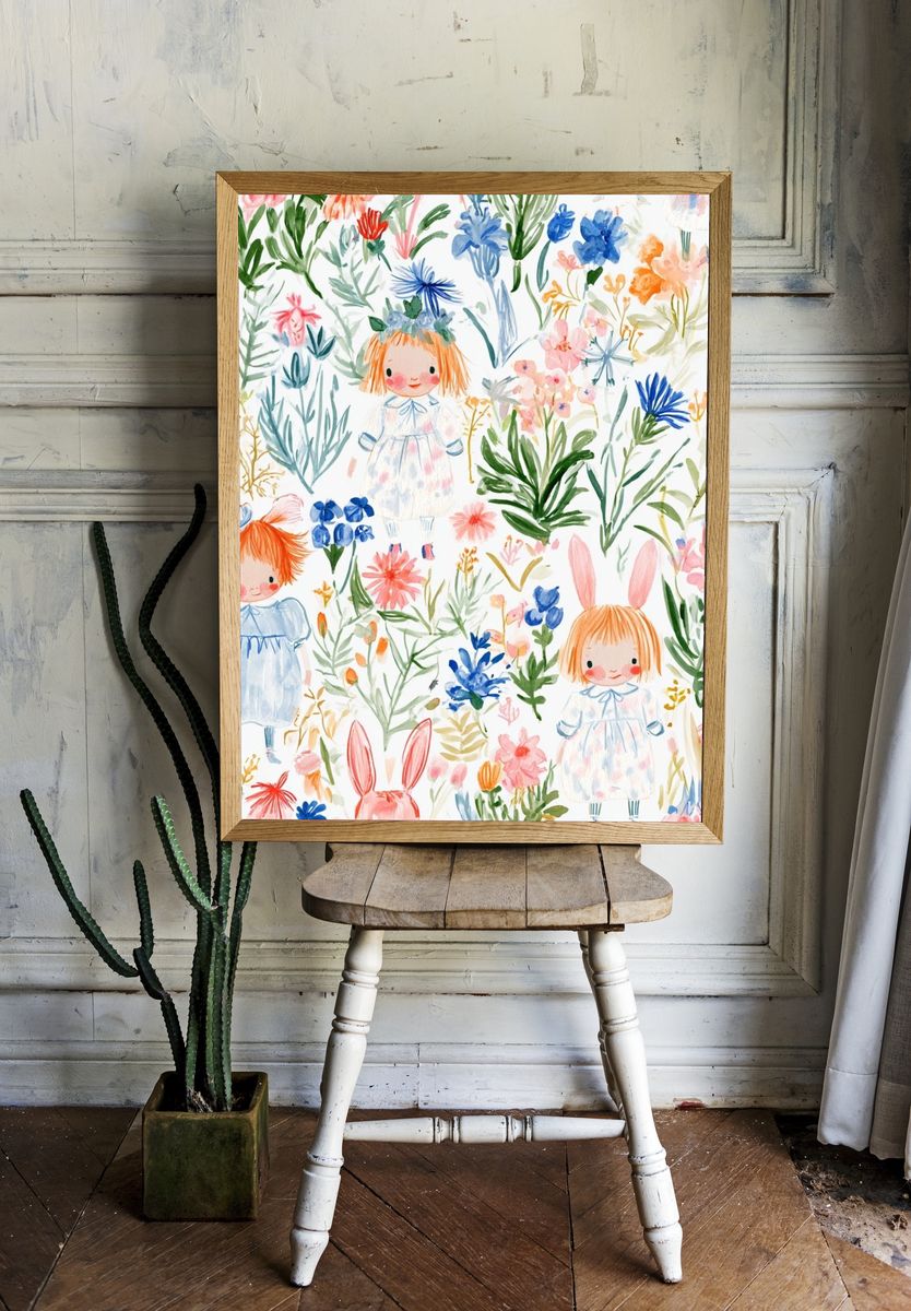 Floral Children Watercolor Print. room preview