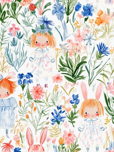 Floral Children Watercolor Print. poster
