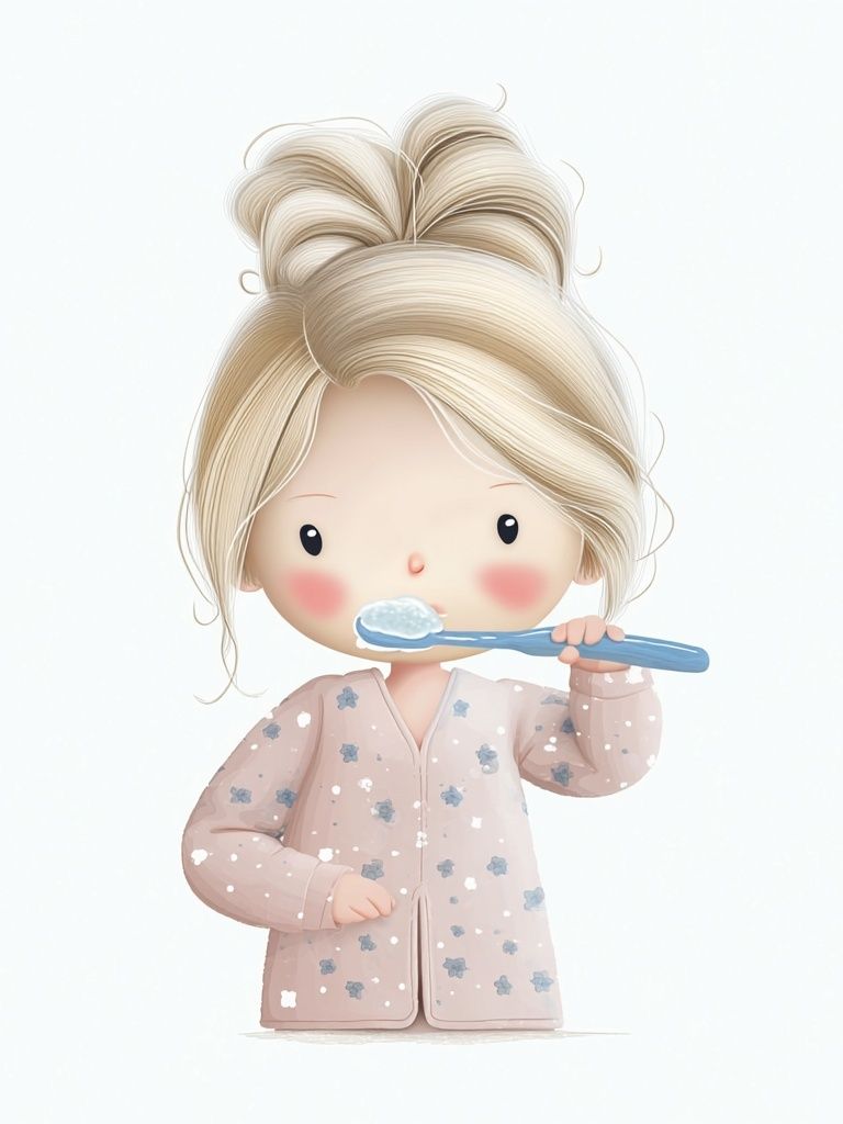 Blonde Girl Brushing Teeth Illustration Poster. poster detail
