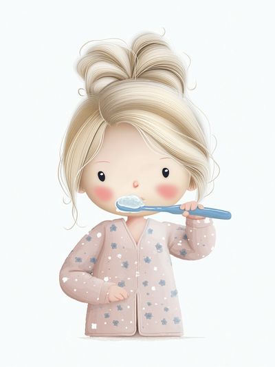 Blonde Girl Brushing Teeth Illustration Poster. poster print