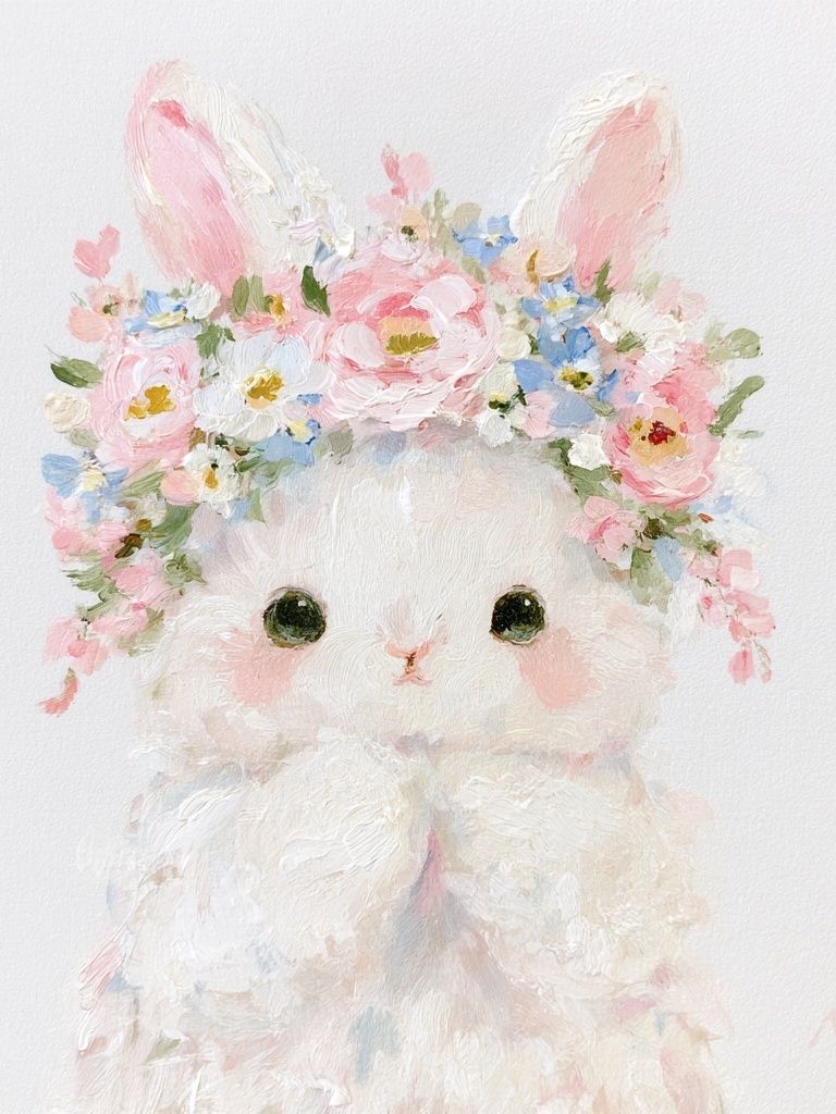 Floral Bunny Portrait Print. poster — kids art