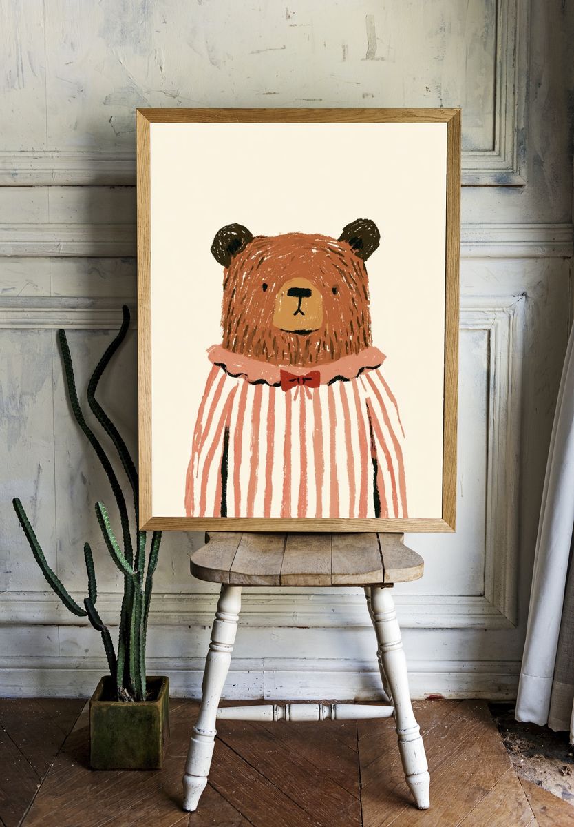 Striped Bear Illustration Poster. — room view 1