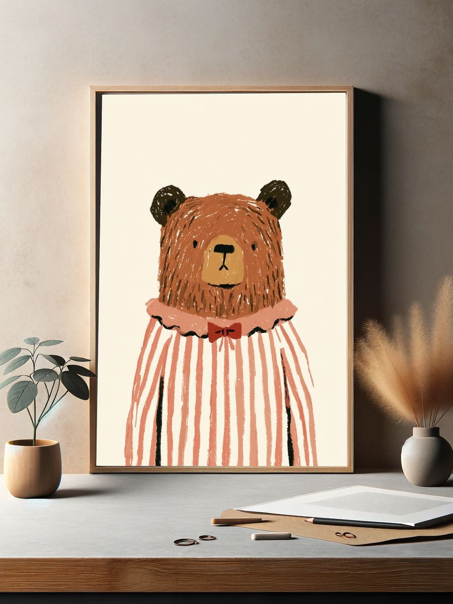 Striped Bear Illustration Poster. — room view 2