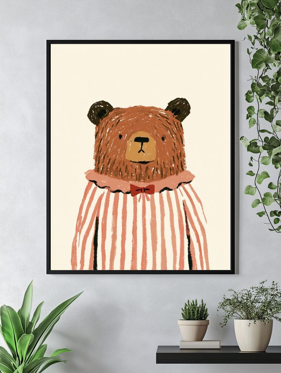 Striped Bear Illustration Poster. — room view 4