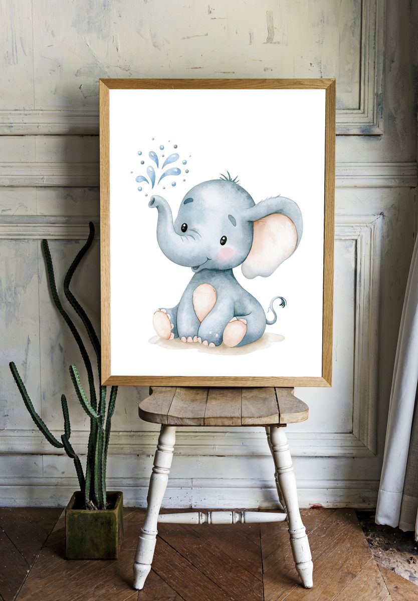 Baby Elephant Watercolor Poster. — room view 1