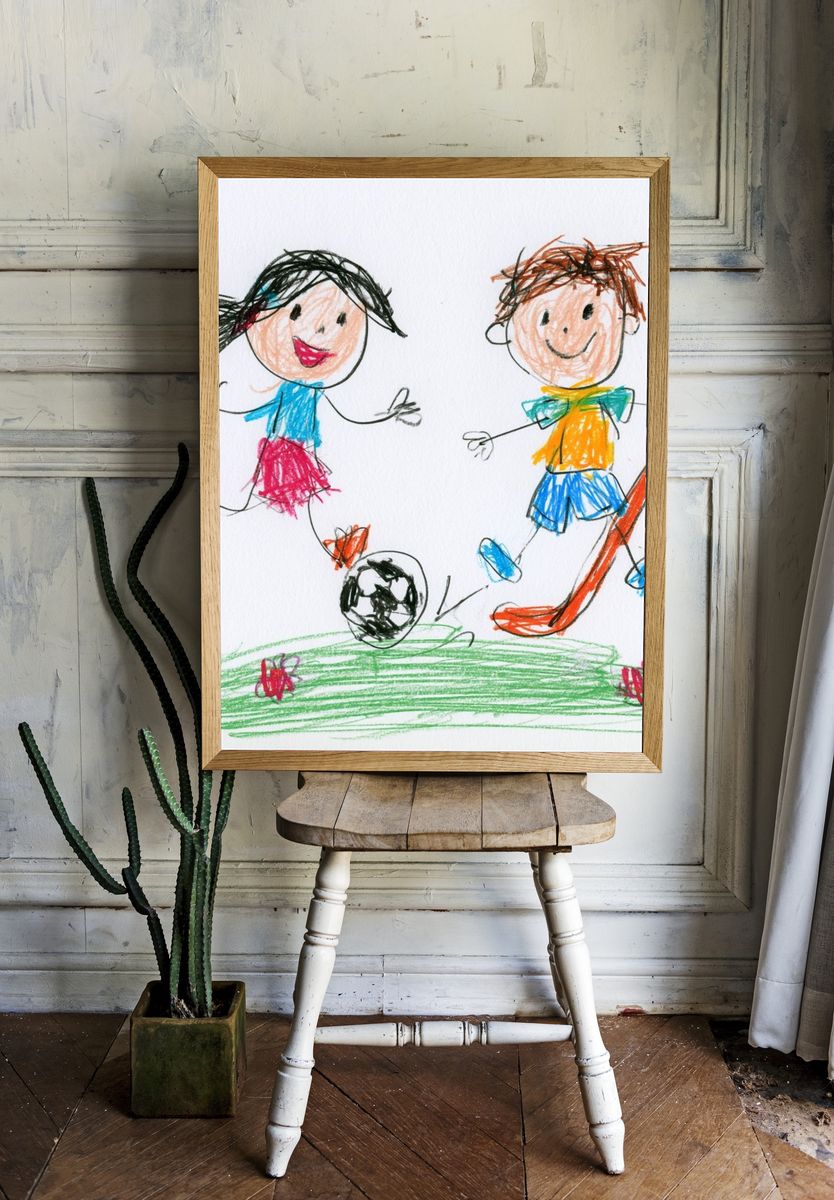 Kids Playing Soccer Illustration Poster. — room view 1